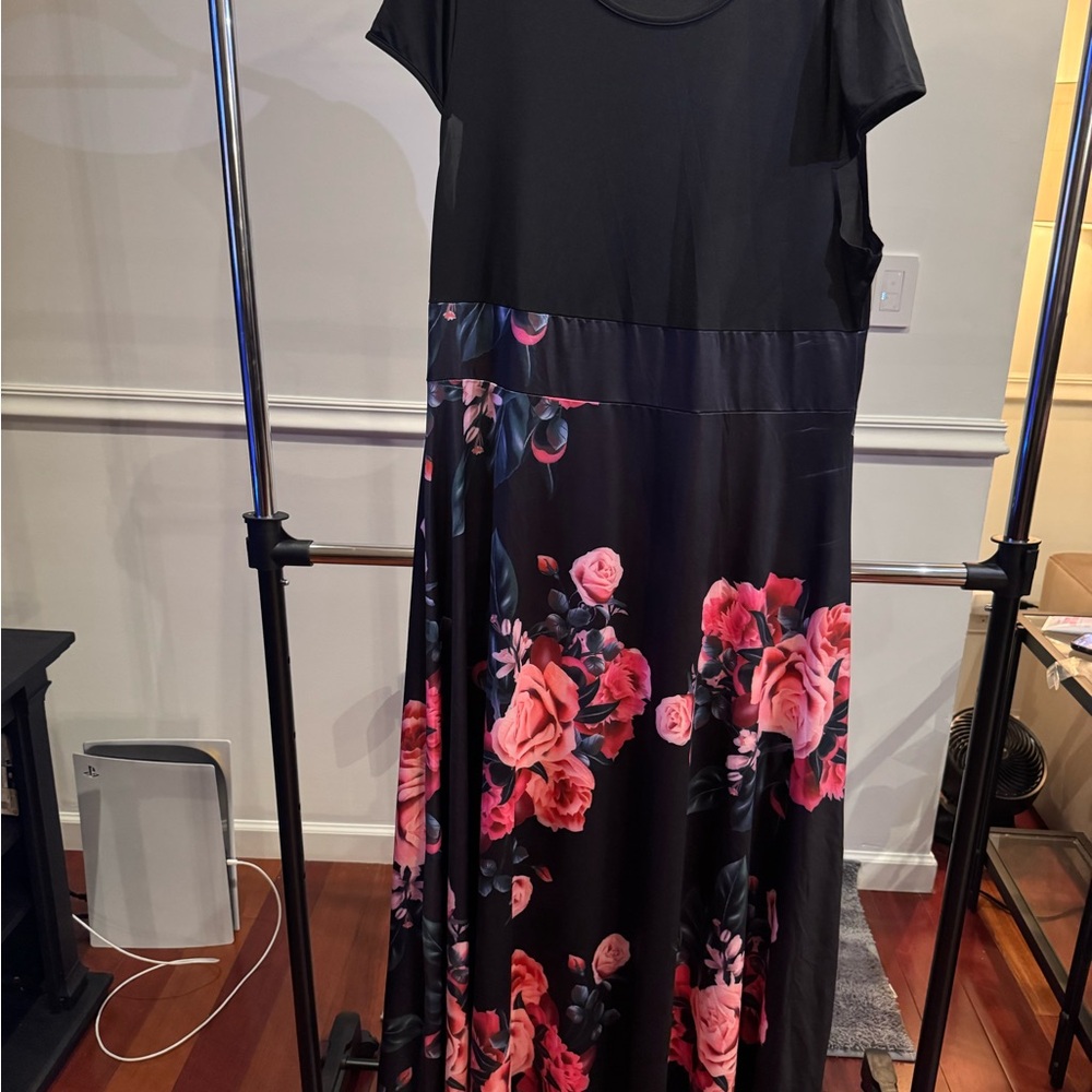 Floral Black and Pink Maxi Dress